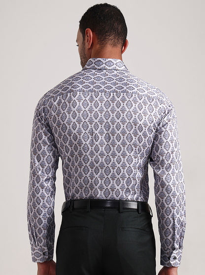 Grey Printed Slim Fit Party Wear Shirt | Wyre