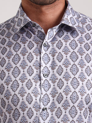 Grey Printed Slim Fit Party Wear Shirt | Wyre