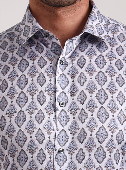 Grey Printed Slim Fit Party Wear Shirt | Wyre