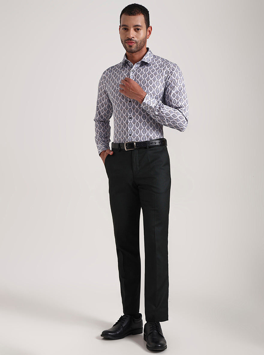 Grey Printed Slim Fit Party Wear Shirt | Wyre