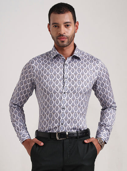 Grey Printed Slim Fit Party Wear Shirt | Wyre