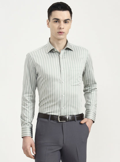 Green Striped Slim Fit Formal Shirt | JadeBlue Super Luxe
