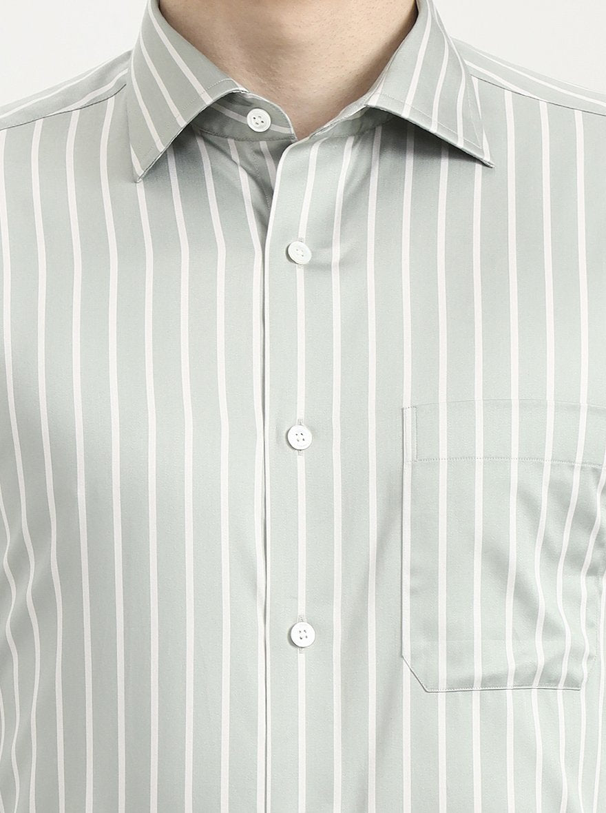Green Striped Slim Fit Formal Shirt | JadeBlue Super Luxe