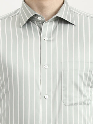Green Striped Slim Fit Formal Shirt | JadeBlue Super Luxe