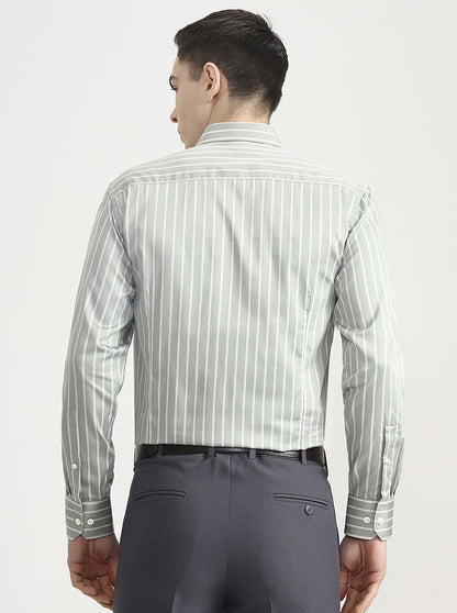 Green Striped Slim Fit Formal Shirt | JadeBlue Super Luxe