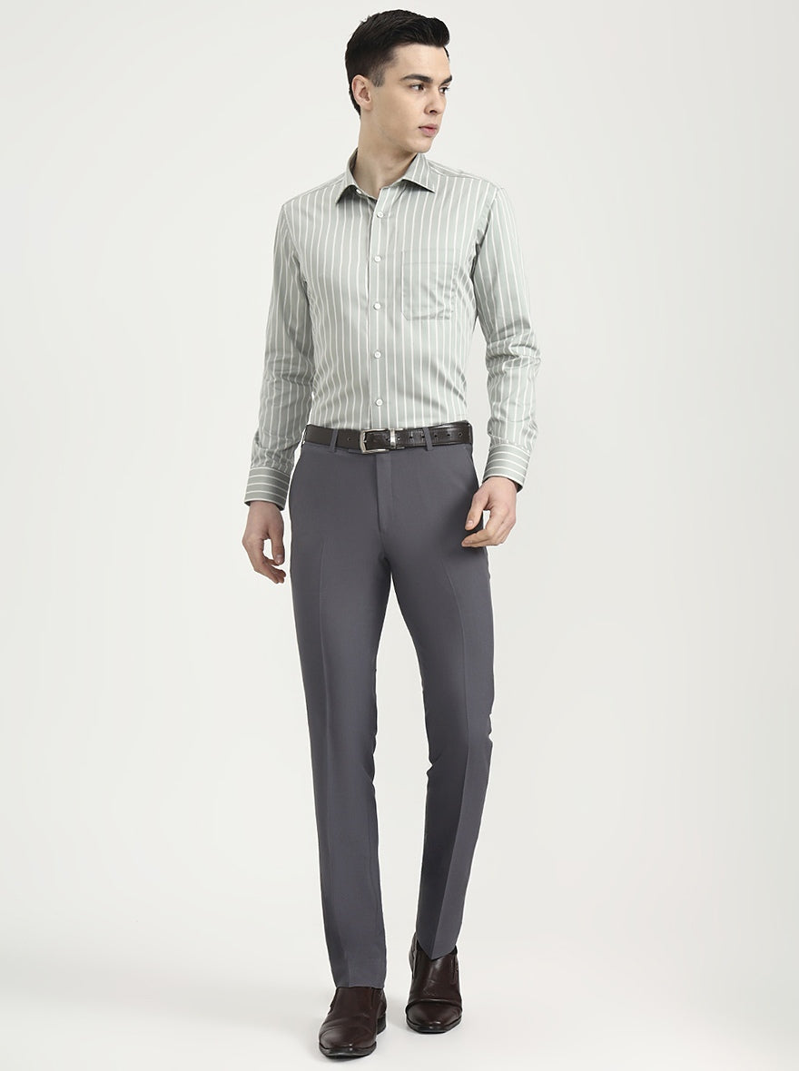 Green Striped Slim Fit Formal Shirt | JadeBlue Super Luxe