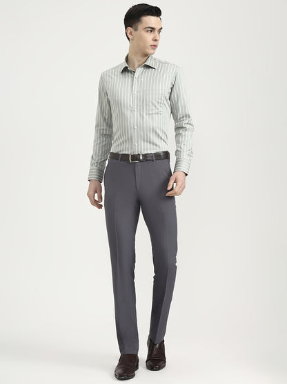 Green Striped Slim Fit Formal Shirt | JadeBlue Super Luxe
