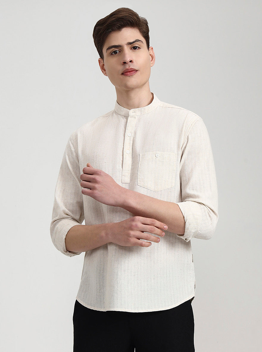Khaki Solid Slim Fit Semi Casual Shirt | Greenfibre