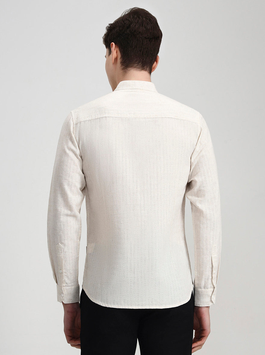 Khaki Solid Slim Fit Semi Casual Shirt | Greenfibre