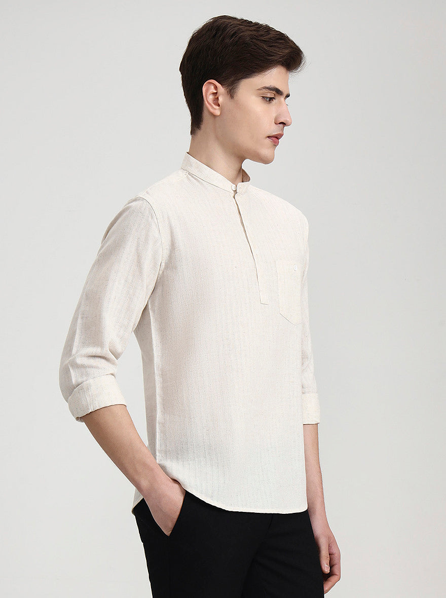 Khaki Solid Slim Fit Semi Casual Shirt | Greenfibre