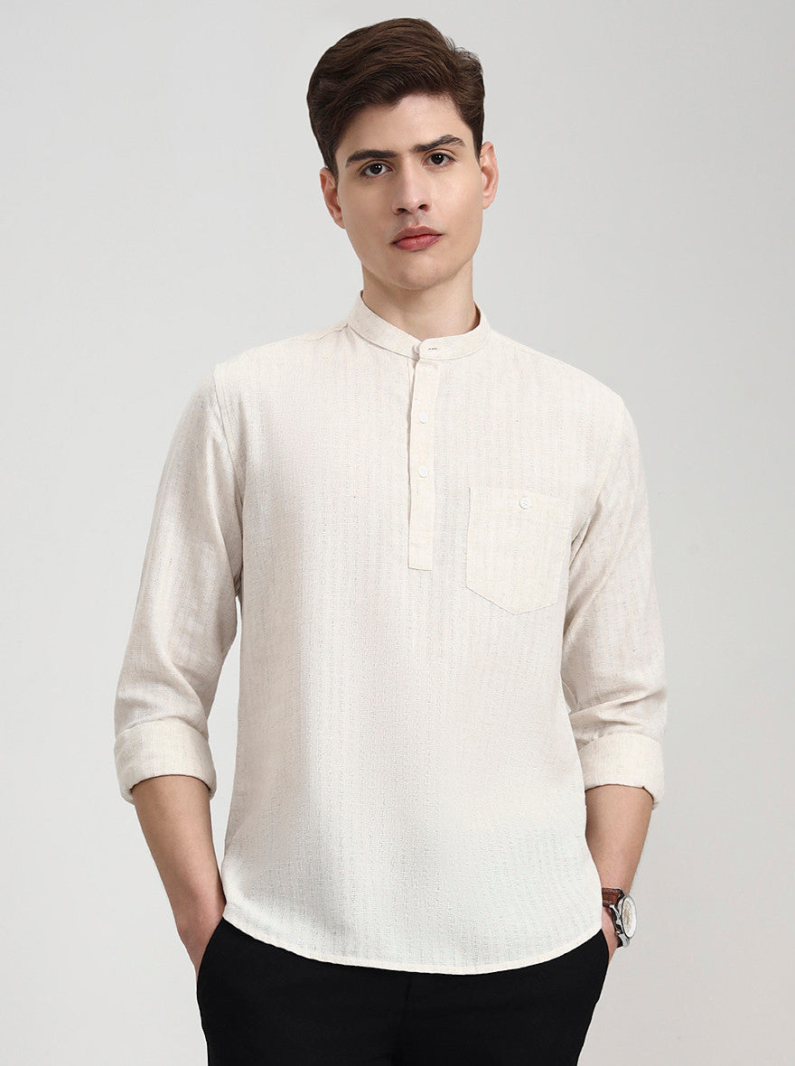 Khaki Solid Slim Fit Semi Casual Shirt | Greenfibre