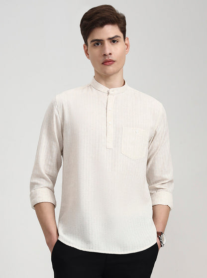 Khaki Solid Slim Fit Semi Casual Shirt | Greenfibre