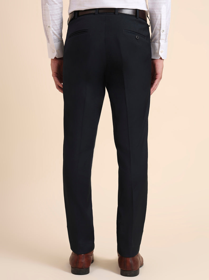 Petrol Blue Solid Slim Fit Formal Trouser | Metal