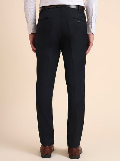 Petrol Blue Solid Slim Fit Formal Trouser | Metal