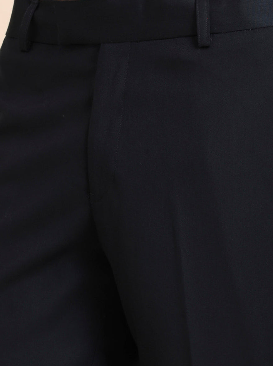 Petrol Blue Solid Slim Fit Formal Trouser | Metal