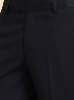 Petrol Blue Solid Slim Fit Formal Trouser | Metal