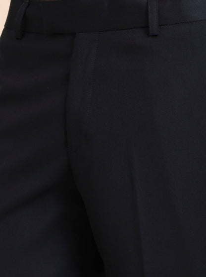 Petrol Blue Solid Slim Fit Formal Trouser | Metal