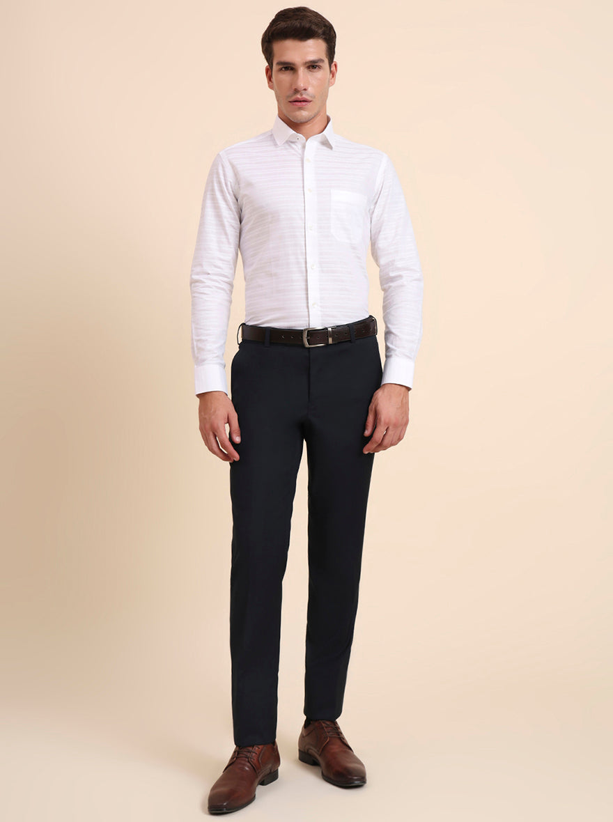Petrol Blue Solid Slim Fit Formal Trouser | Metal