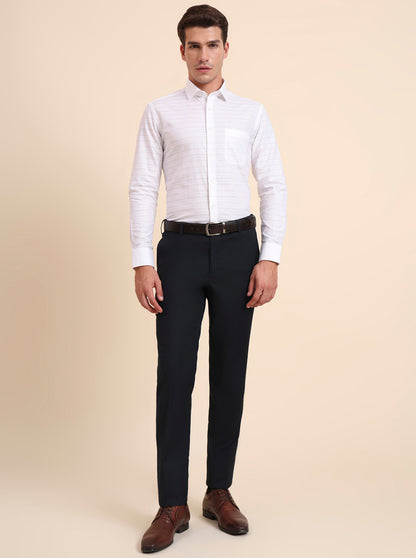 Petrol Blue Solid Slim Fit Formal Trouser | Metal