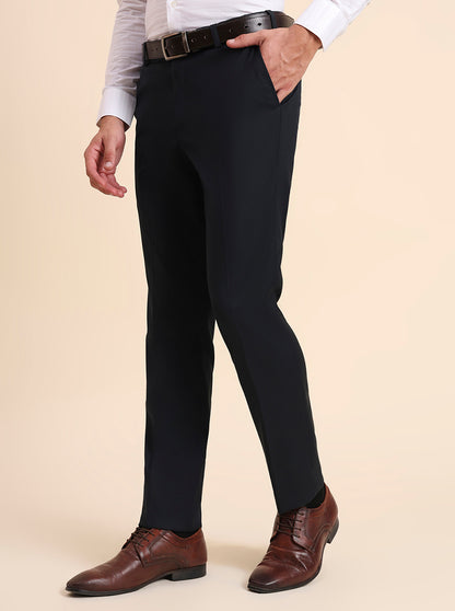 Petrol Blue Solid Slim Fit Formal Trouser | Metal