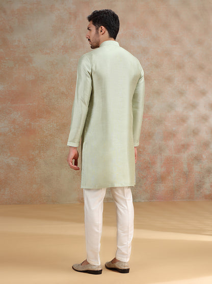 Pista Green Solid Kurta Pajama | JB X JB
