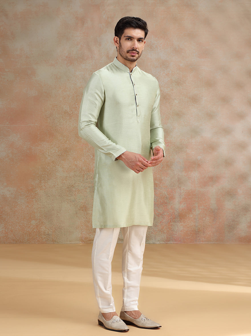 Pista Green Solid Kurta Pajama | JB X JB