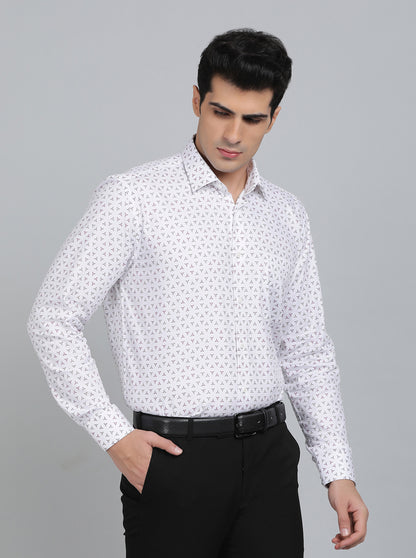 White Printed Regular Fit Formal Shirt | JadeBlue