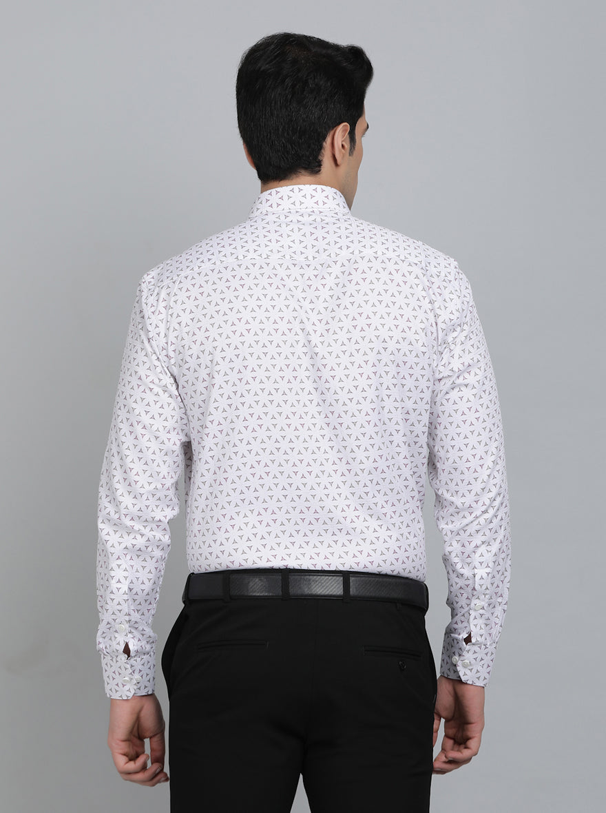 White Printed Regular Fit Formal Shirt | JadeBlue