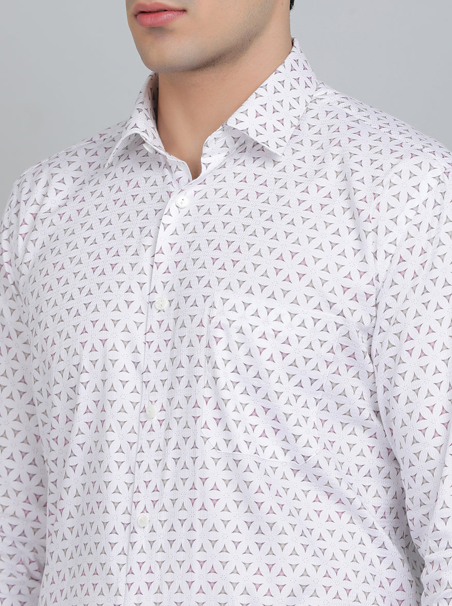 White Printed Regular Fit Formal Shirt | JadeBlue