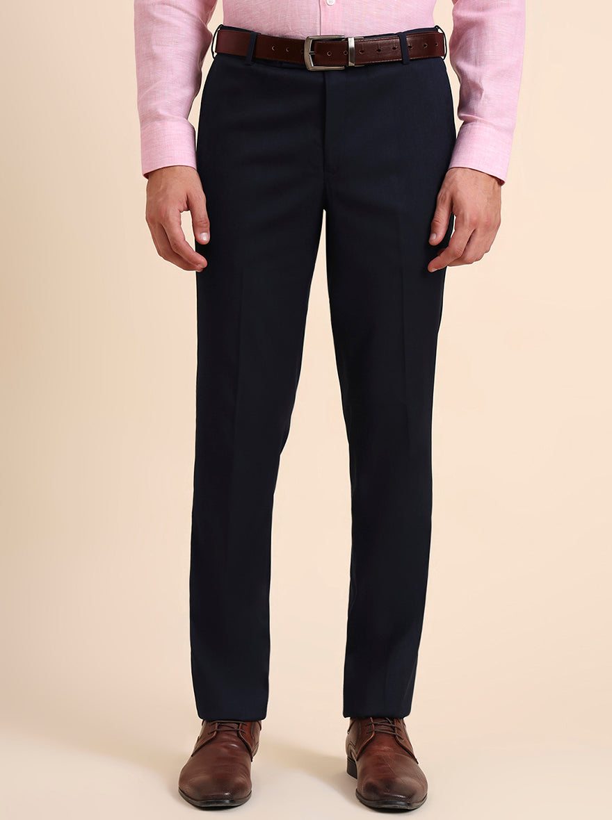 Blue Solid Slim Fit Formal Trouser | Metal