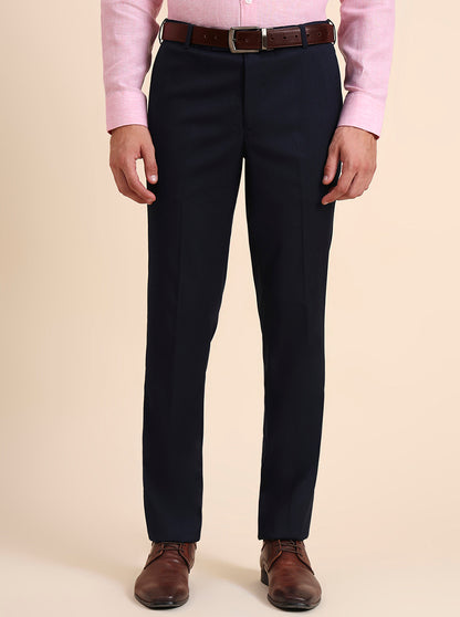Blue Solid Slim Fit Formal Trouser | Metal