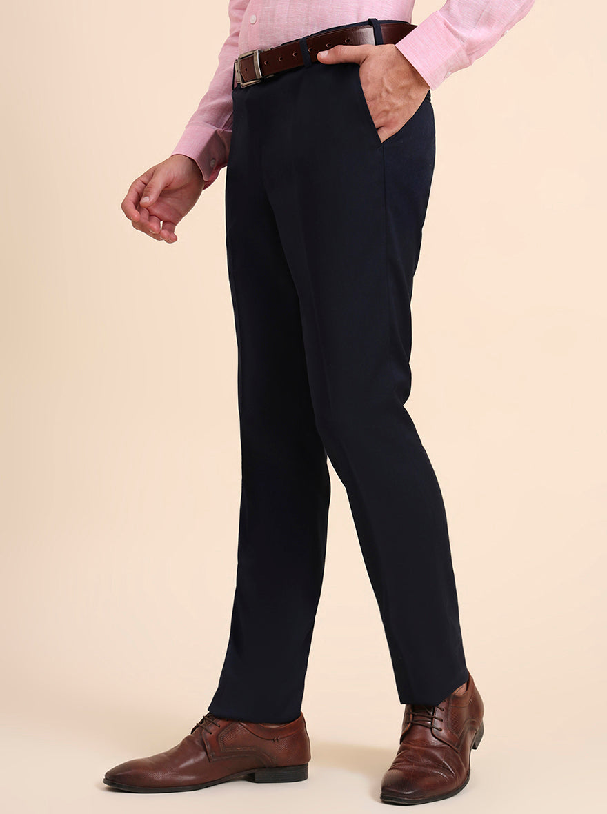 Blue Solid Slim Fit Formal Trouser | Metal