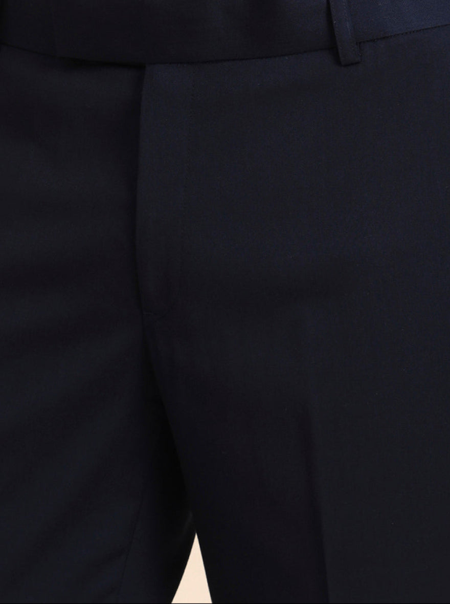 Blue Solid Slim Fit Formal Trouser | Metal