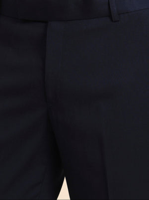 Blue Solid Slim Fit Formal Trouser | Metal