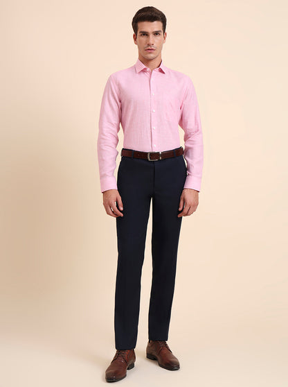 Blue Solid Slim Fit Formal Trouser | Metal