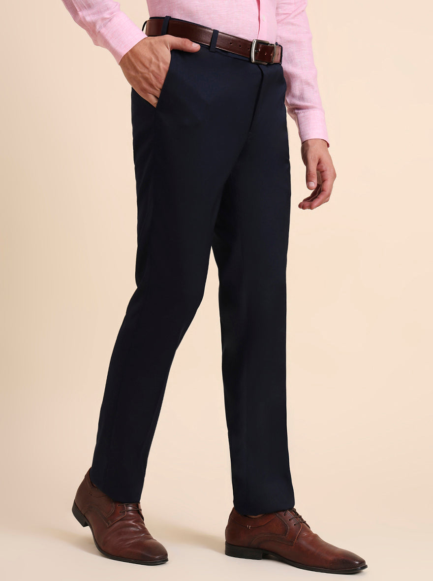 Blue Solid Slim Fit Formal Trouser | Metal