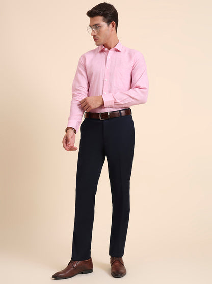 Blue Solid Slim Fit Formal Trouser | Metal