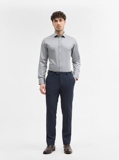 Grey Printed Slim Fit Formal Shirt | Greenfibre