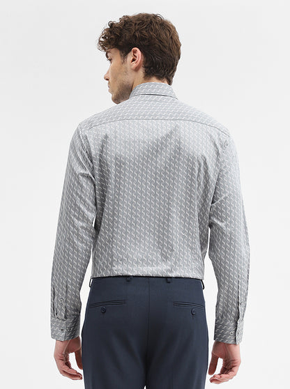 Grey Printed Slim Fit Formal Shirt | Greenfibre