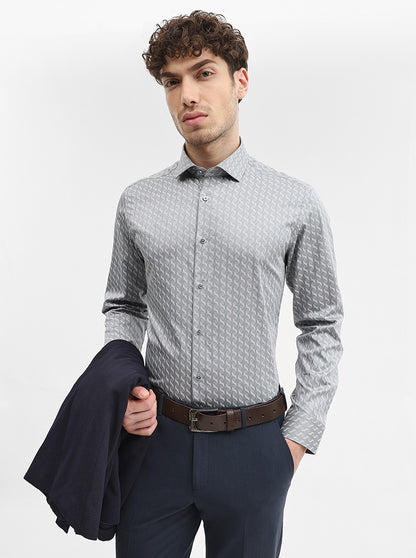 Grey Printed Slim Fit Formal Shirt | Greenfibre