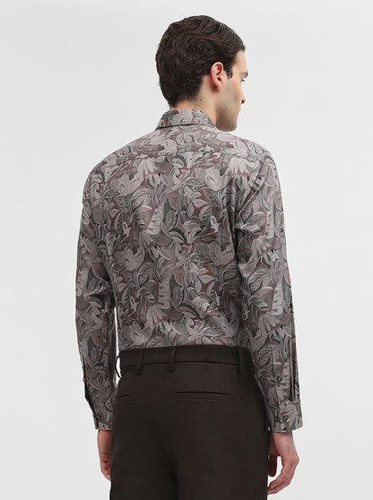 Green & Brown Printed Slim Fit Party Wear Shirt | Greenfibre