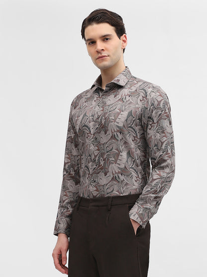 Green & Brown Printed Slim Fit Party Wear Shirt | Greenfibre