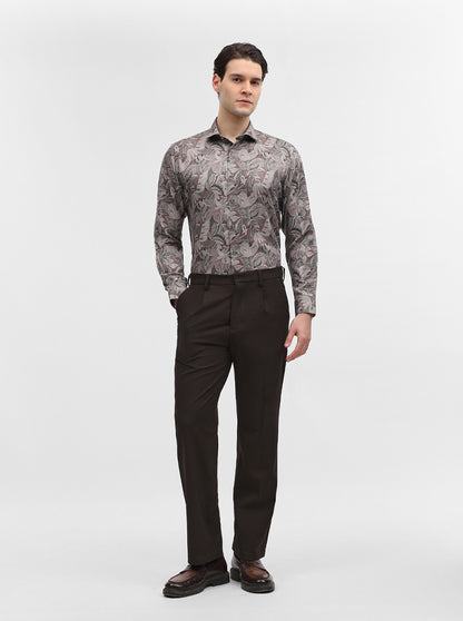 Green & Brown Printed Slim Fit Party Wear Shirt | Greenfibre