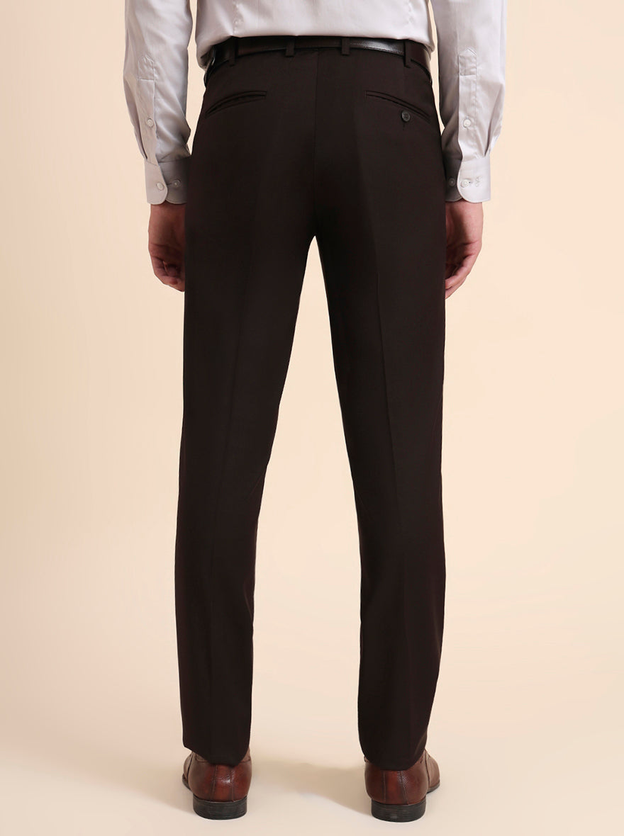 Coffee Brown Solid Slim Fit Formal Trouser | Metal