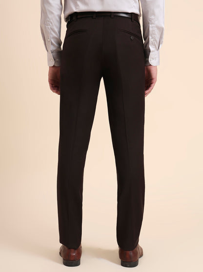 Coffee Brown Solid Slim Fit Formal Trouser | Metal