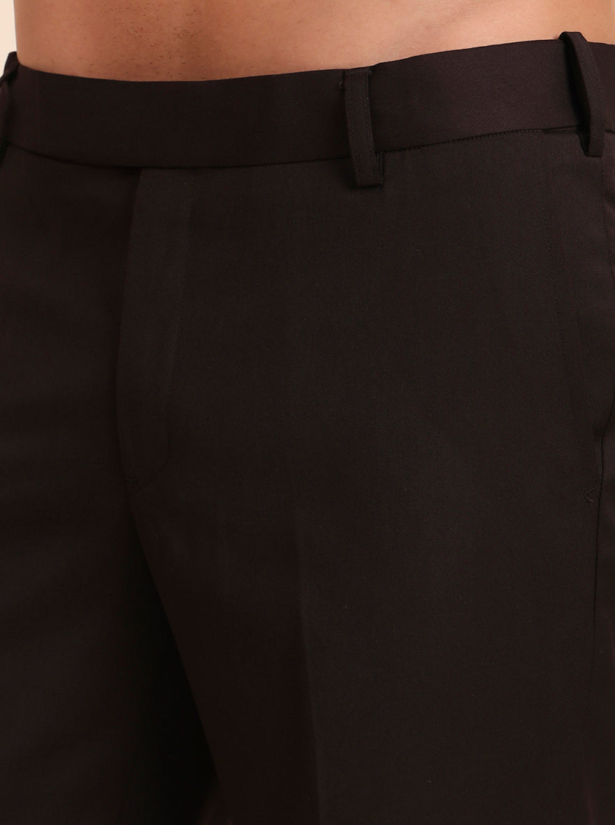 Coffee Brown Solid Slim Fit Formal Trouser | Metal