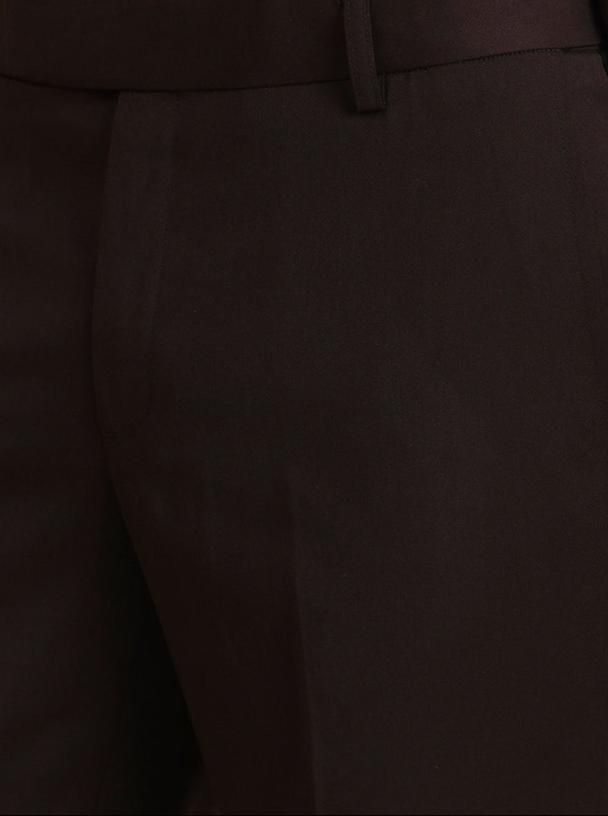 Coffee Brown Solid Slim Fit Formal Trouser | Metal