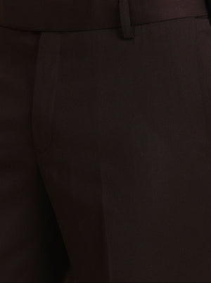 Coffee Brown Solid Slim Fit Formal Trouser | Metal