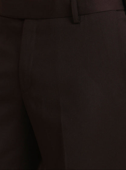 Coffee Brown Solid Slim Fit Formal Trouser | Metal