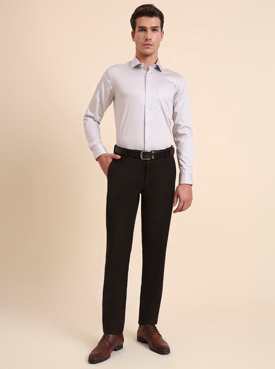 Coffee Brown Solid Slim Fit Formal Trouser | Metal